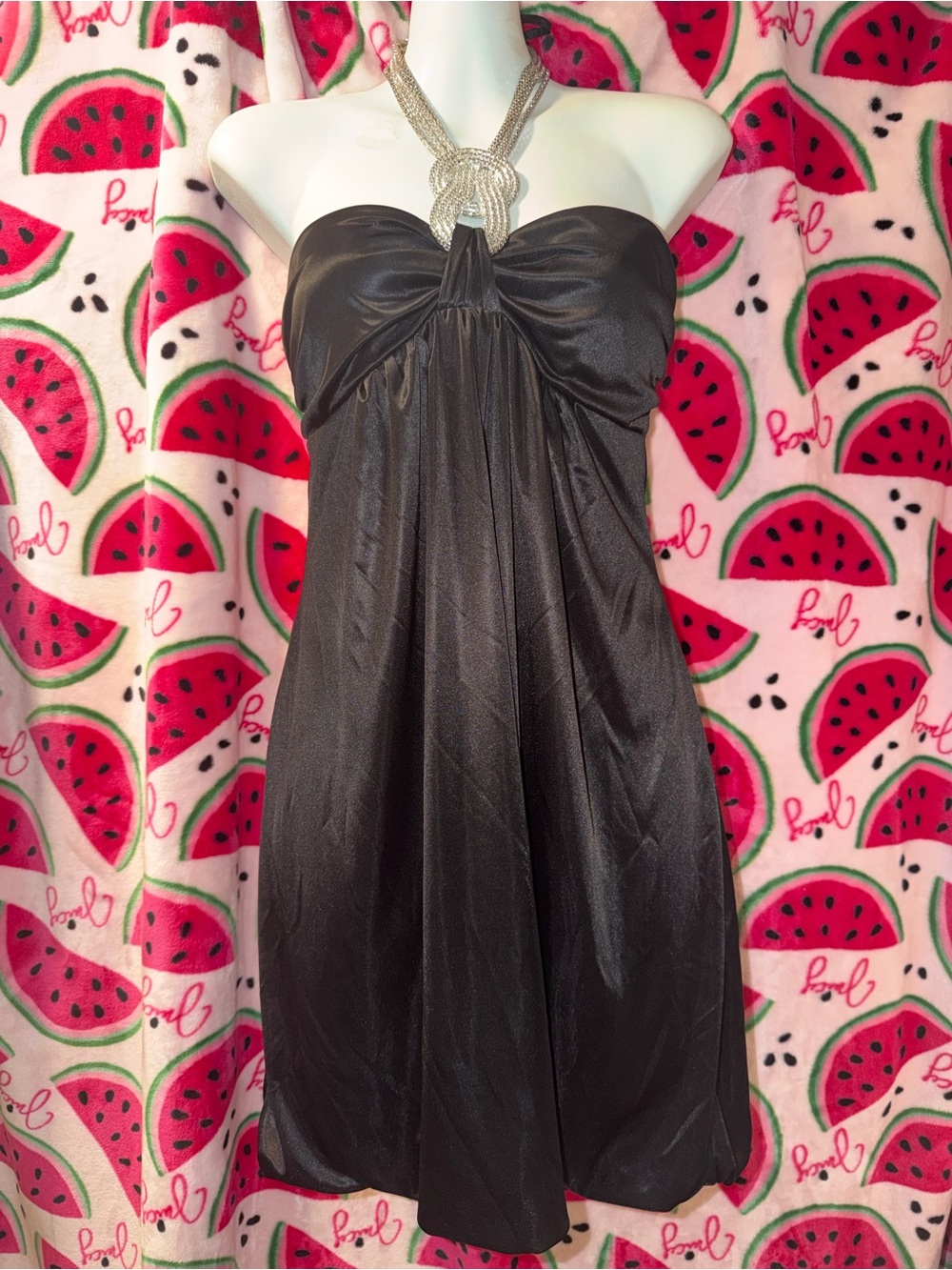 🖤 Y2K Deb Strapless Cocktail Dress with Metallic Halter Detail